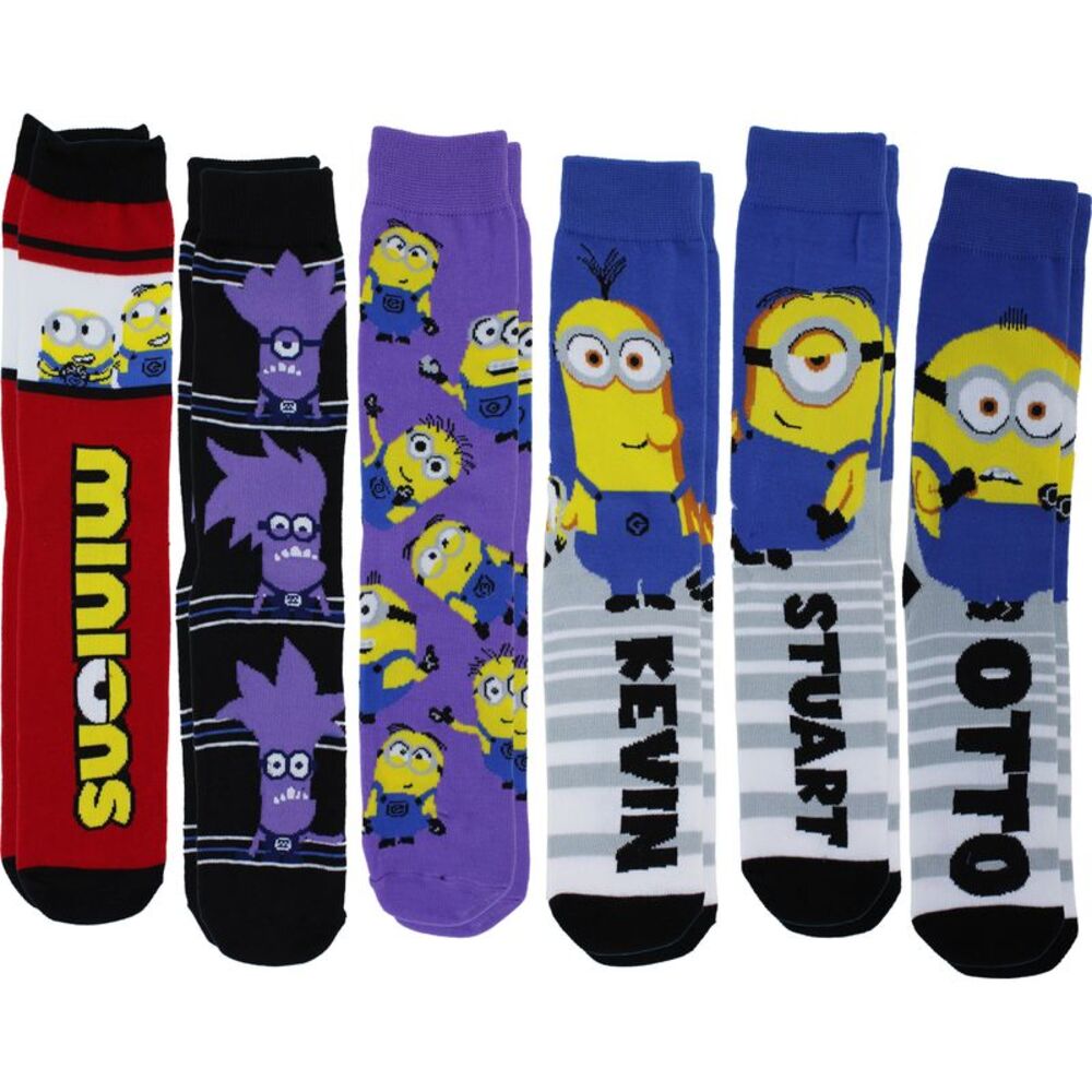 Despicable Me Minions Men's Casual Crew Socks, 6-Pack, Size 8-12